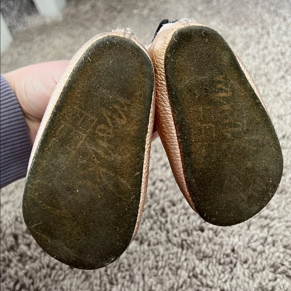 Monkey Feet Rose Gold Leather Baby Ballet Flat Shoes